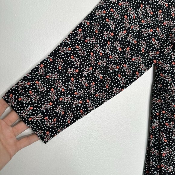 Loft Midi Dress Shift Floral Black Tiered Boho Medium Petite - Picture 3 of 9